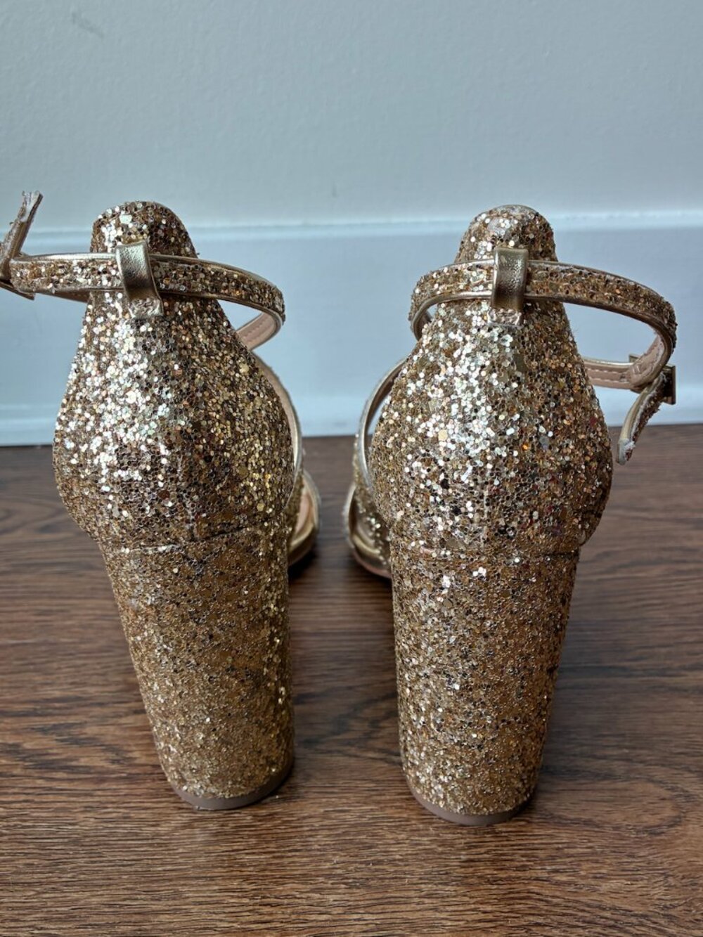 Jewel Badgley Mischka Cook Metallic Glitter Strappy Peep Toe Block Heel-Size 7.5 - Picture 7 of 8